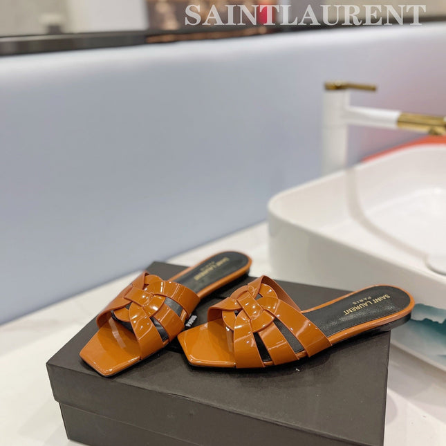 SL TRIBUTE SLIPPERS GLOSSY COPPER CALFSKIN