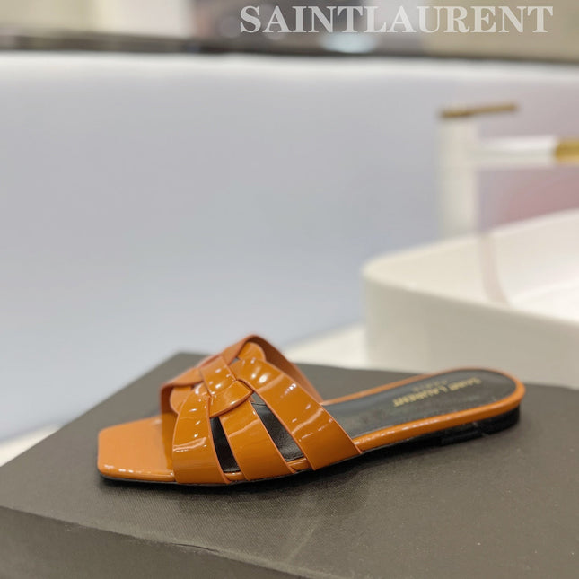 SL TRIBUTE SLIPPERS GLOSSY COPPER CALFSKIN