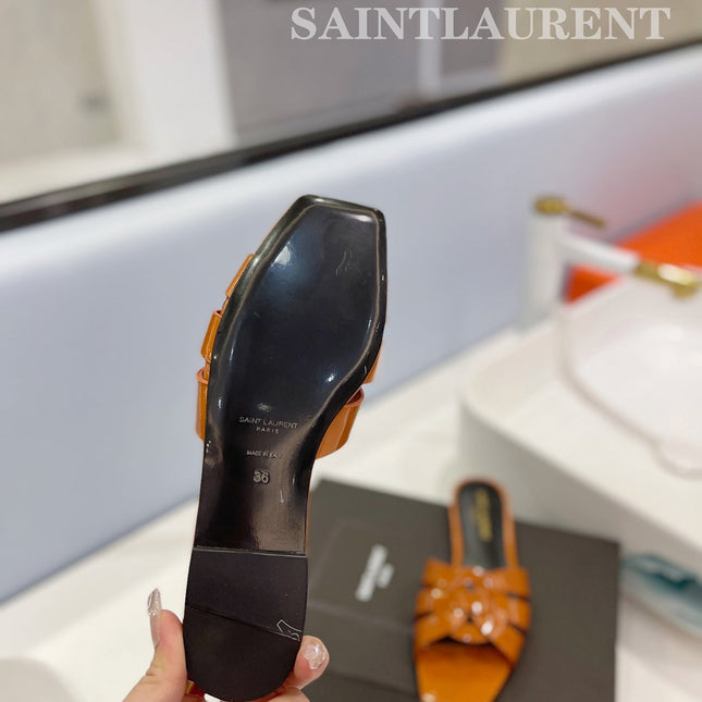 SL TRIBUTE SLIPPERS GLOSSY COPPER CALFSKIN