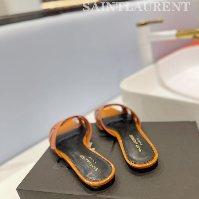 SL TRIBUTE SLIPPERS GLOSSY COPPER CALFSKIN