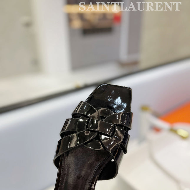 SL TRIBUTE SLIPPERS GLOSSY BLACK CALFSKIN