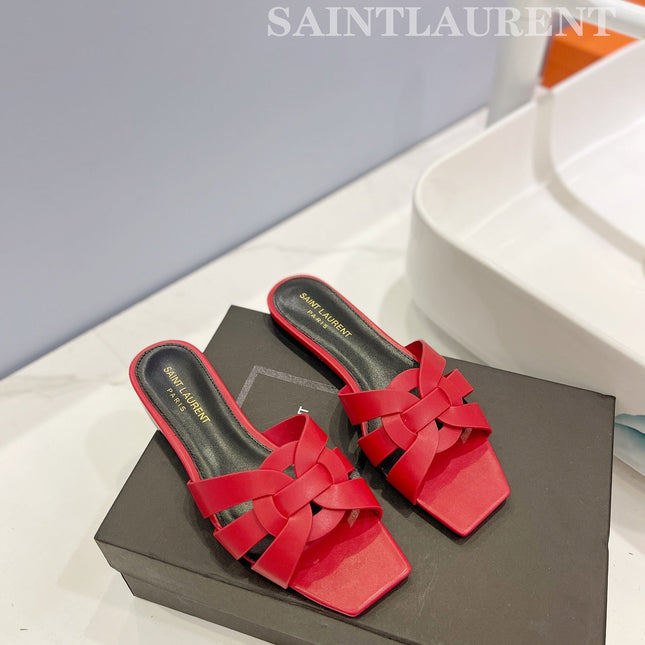 SL TRIBUTE SLIPPERS RED CALFSKIN