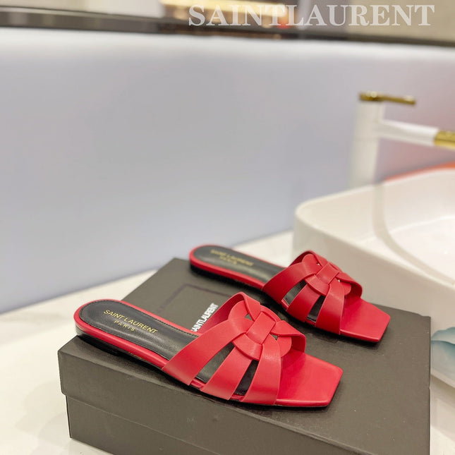 SL TRIBUTE SLIPPERS RED CALFSKIN