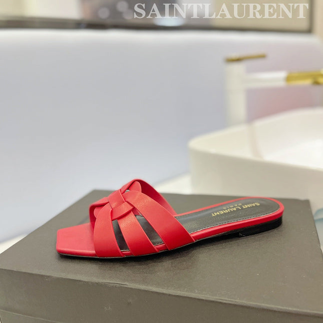 SL TRIBUTE SLIPPERS RED CALFSKIN