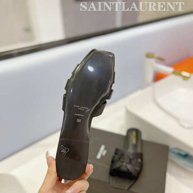 SL TRIBUTE SLIPPERS BLACK CALFSKIN