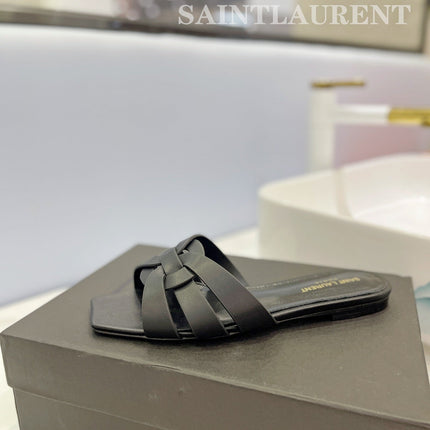 SL TRIBUTE SLIPPERS BLACK CALFSKIN