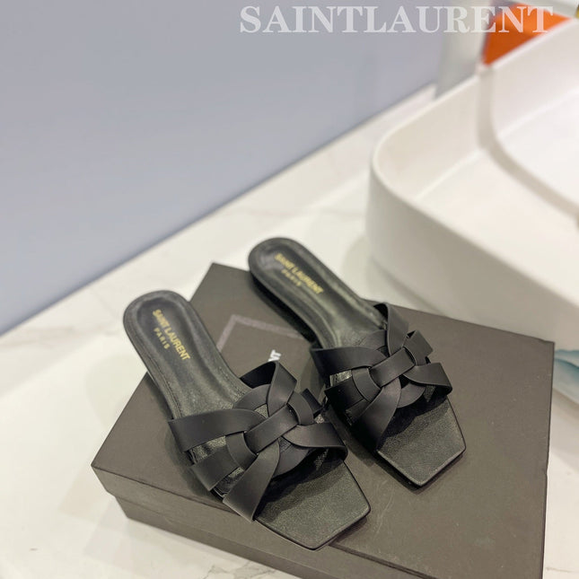 SL TRIBUTE SLIPPERS BLACK CALFSKIN