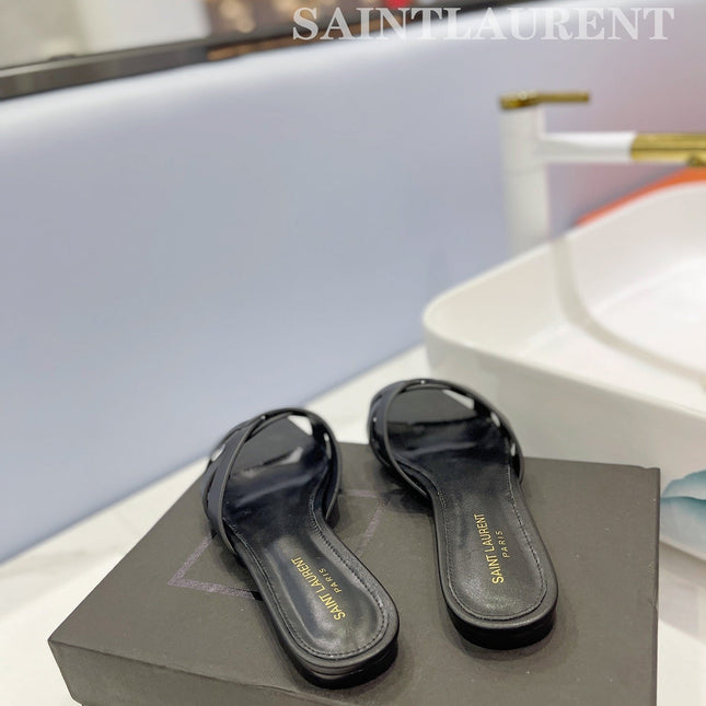 SL TRIBUTE SLIPPERS BLACK CALFSKIN