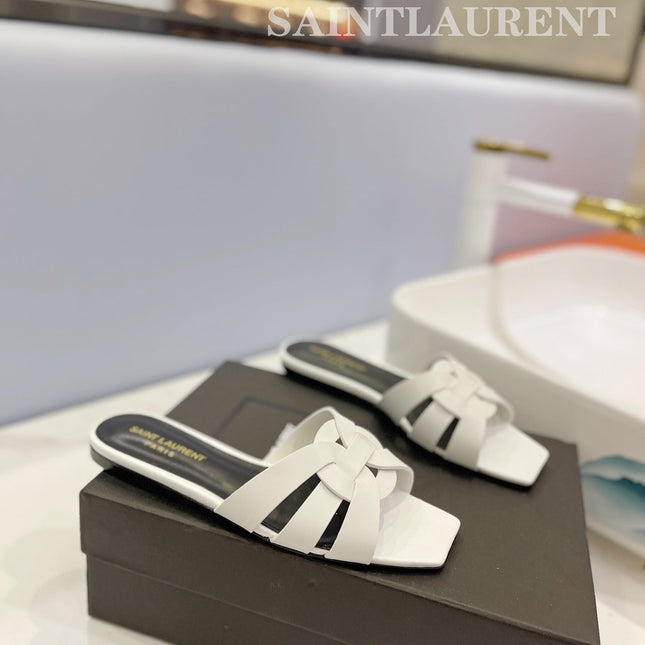 SL TRIBUTE SLIPPERS WHITE CALFSKIN