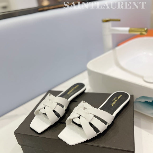 SL TRIBUTE SLIPPERS WHITE CALFSKIN
