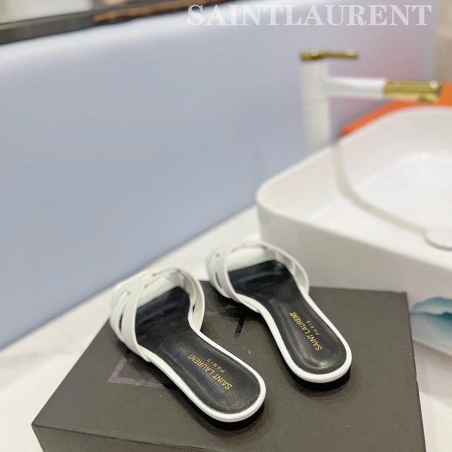 SL TRIBUTE SLIPPERS WHITE CALFSKIN