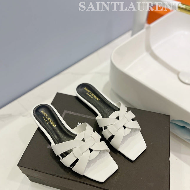 SL TRIBUTE SLIPPERS WHITE CALFSKIN