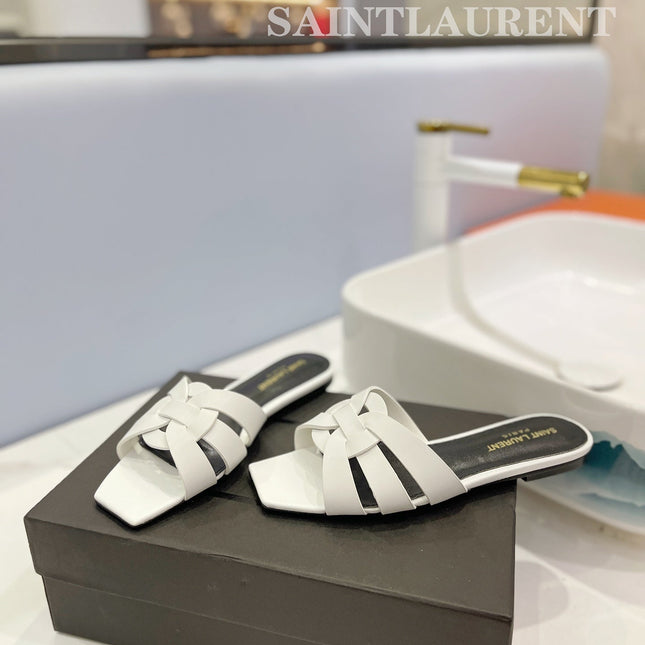 SL TRIBUTE SLIPPERS WHITE CALFSKIN