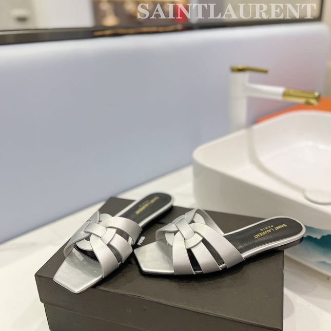 SL TRIBUTE SLIPPERS SILVER CALFSKIN
