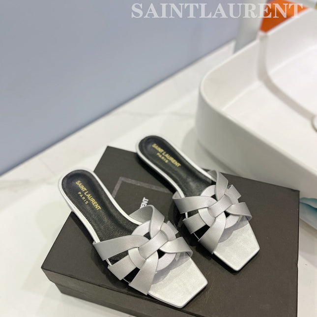 SL TRIBUTE SLIPPERS SILVER CALFSKIN