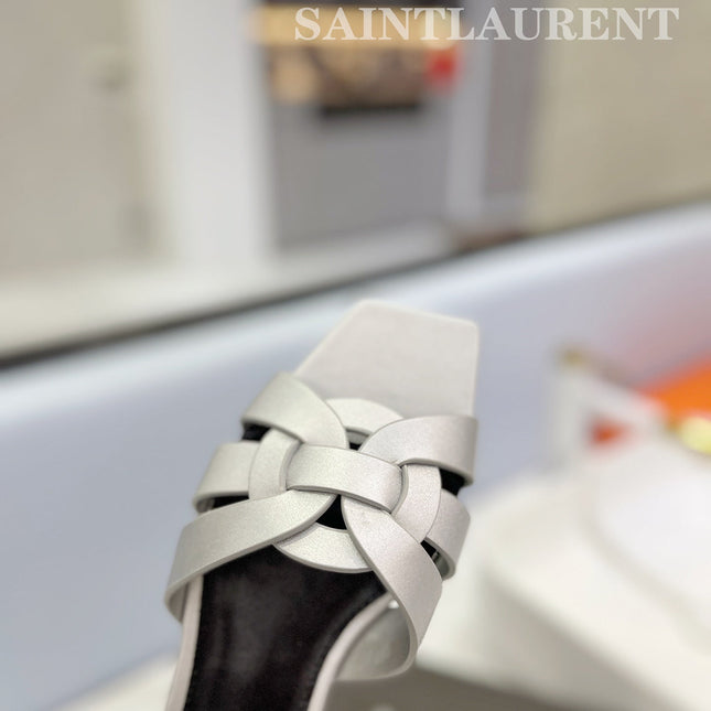 SL TRIBUTE SLIPPERS SILVER CALFSKIN