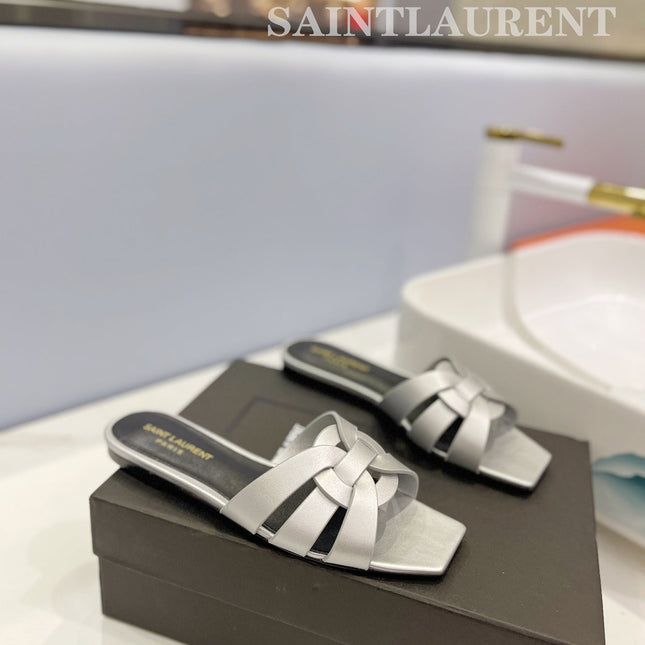 SL TRIBUTE SLIPPERS SILVER CALFSKIN
