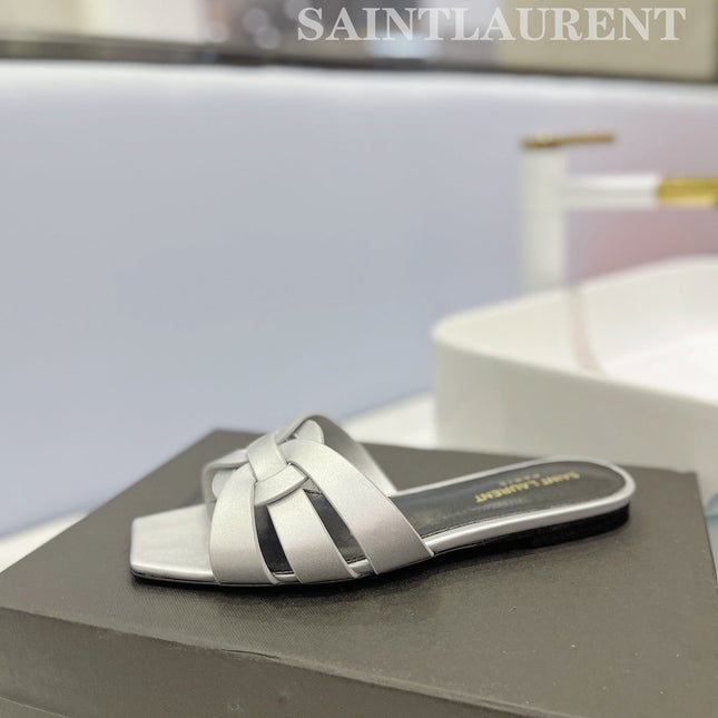 SL TRIBUTE SLIPPERS SILVER CALFSKIN