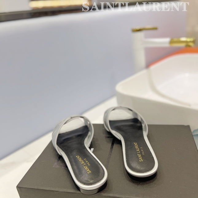 SL TRIBUTE SLIPPERS SILVER CALFSKIN