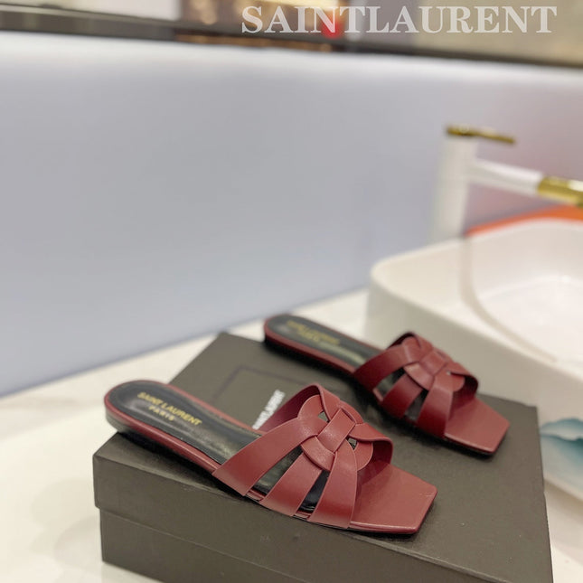 SL TRIBUTE SLIPPERS BERRY CALFSKIN