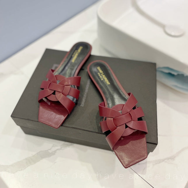 SL TRIBUTE SLIPPERS BERRY CALFSKIN