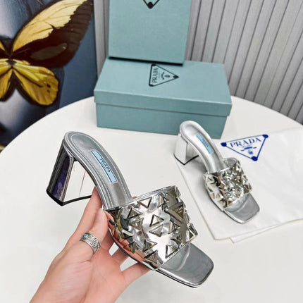 PRA EMBROIDERED SANDALS 65 SILVER CALFSKIN