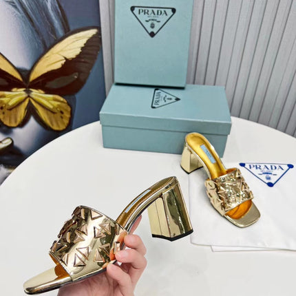 PRA EMBROIDERED SANDALS 65 METALLIC GOLD CALFSKIN