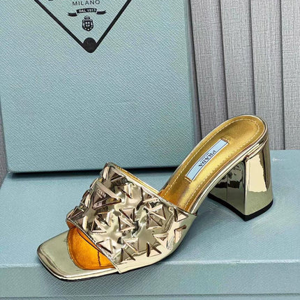 PRA EMBROIDERED SANDALS 65 METALLIC GOLD CALFSKIN