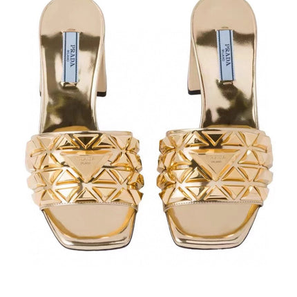 PRA EMBROIDERED SANDALS 65 METALLIC GOLD CALFSKIN