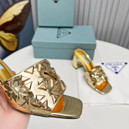 PRA EMBROIDERED SANDALS 65 METALLIC GOLD CALFSKIN