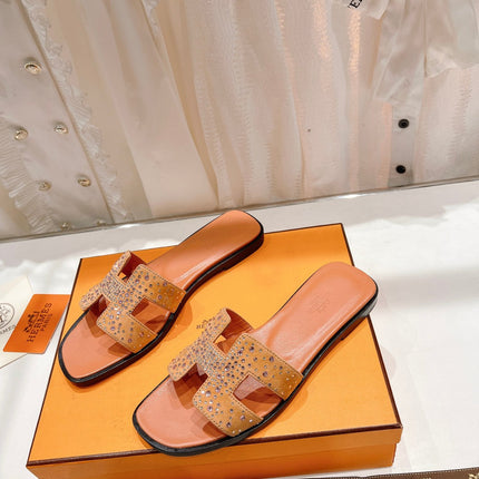0RAN SANDAL BRIGHT ORANGE LAMBSKIN ATTACH CRYSTALS