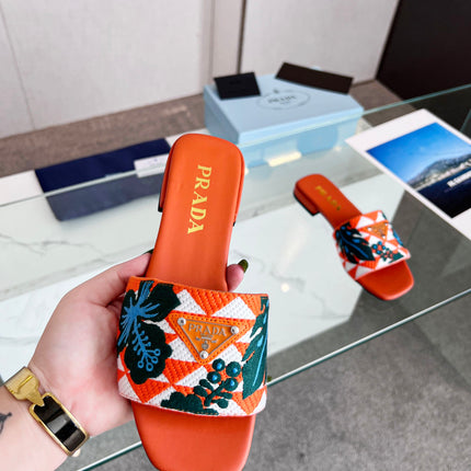 PRA EMBROIDERED SLIDES FLAT ORANGE FABRIC