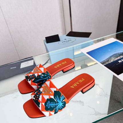 PRA EMBROIDERED SLIDES FLAT ORANGE FABRIC