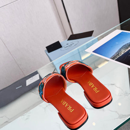 PRA EMBROIDERED SLIDES FLAT ORANGE FABRIC