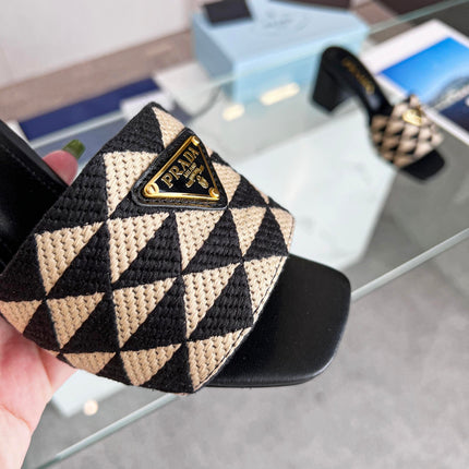 PRA EMBROIDERED SLIDES 65 BLACK AND BEIGE FABRIC