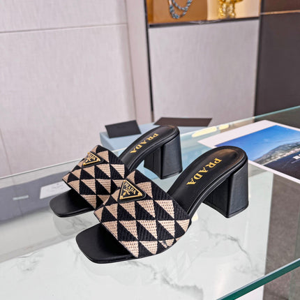 PRA EMBROIDERED SLIDES 65 BLACK AND BEIGE FABRIC