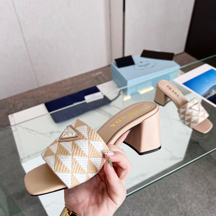 PRA EMBROIDERED SLIDES 65 BEIGE FABRIC