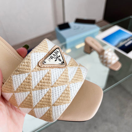 PRA EMBROIDERED SLIDES 65 BEIGE FABRIC