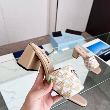 PRA EMBROIDERED SLIDES 65 BEIGE FABRIC