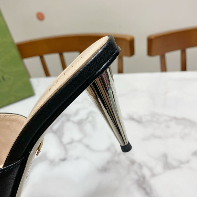 GG HIGH HEELS BLONDIE 75 IN BLACK LAMBSKIN WITH GOLD HARDWARE