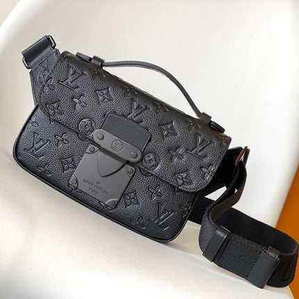 LV 25S S LOCK MESSENGER BAG 21 IN BLACK FULL EMBOSSED TAURILLON CALFSKIN