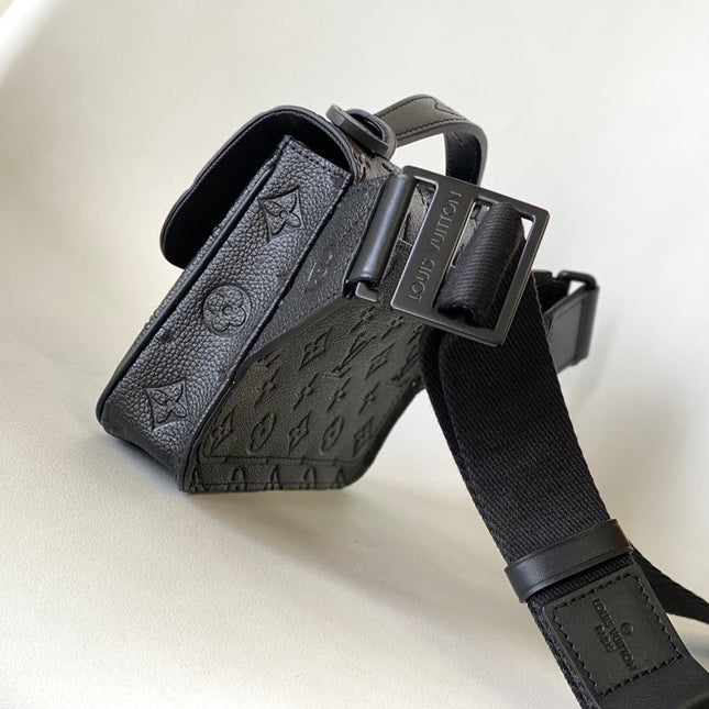 LV 25S S LOCK MESSENGER BAG 21 IN BLACK FULL EMBOSSED TAURILLON CALFSKIN