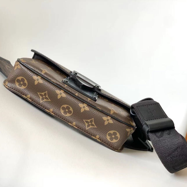 LV 25S S LOCK MESSENGER BAG 21 IN BLACK AND BROWN MONOGRAM MACASSAR CALFSKIN