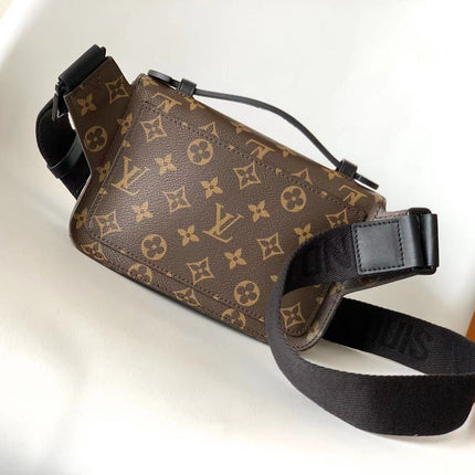 LV 25S S LOCK MESSENGER BAG 21 IN BLACK AND BROWN MONOGRAM MACASSAR CALFSKIN