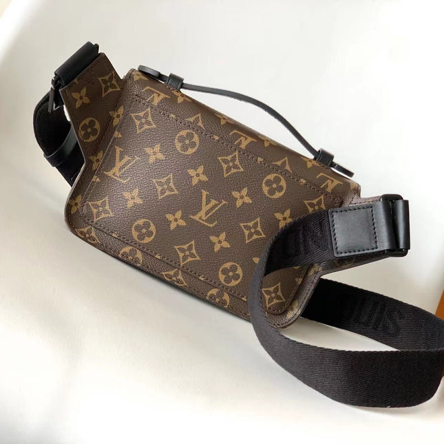 LV 25S S LOCK MESSENGER BAG 21 IN BLACK AND BROWN MONOGRAM MACASSAR CALFSKIN