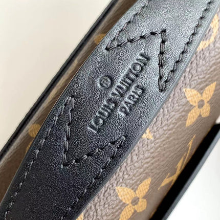 LV 25S S LOCK MESSENGER BAG 21 IN BLACK AND BROWN MONOGRAM MACASSAR CALFSKIN