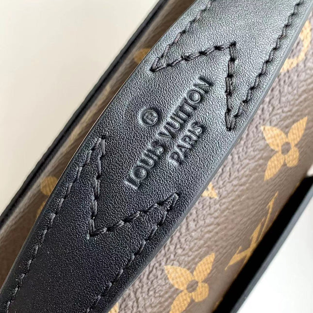 LV 25S S LOCK MESSENGER BAG 21 IN BLACK AND BROWN MONOGRAM MACASSAR CALFSKIN