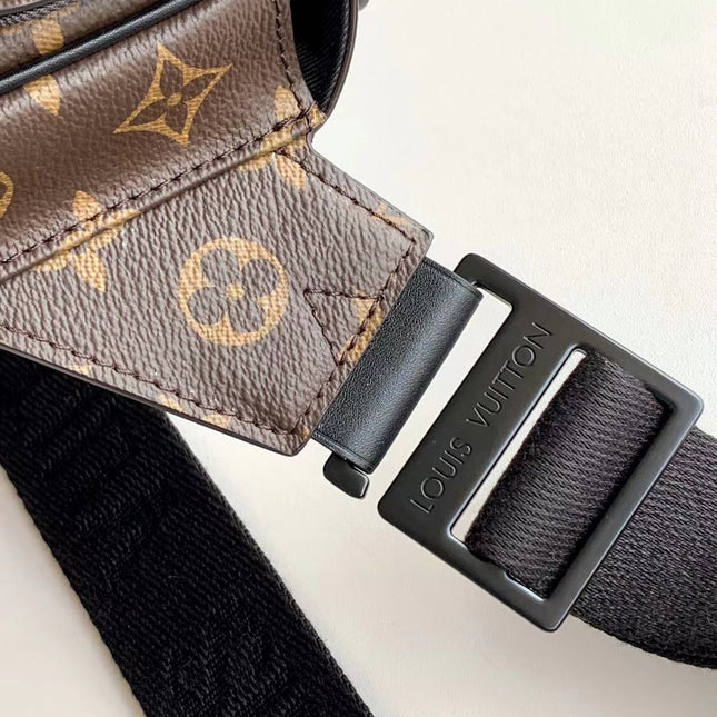 LV 25S S LOCK MESSENGER BAG 21 IN BLACK AND BROWN MONOGRAM MACASSAR CALFSKIN