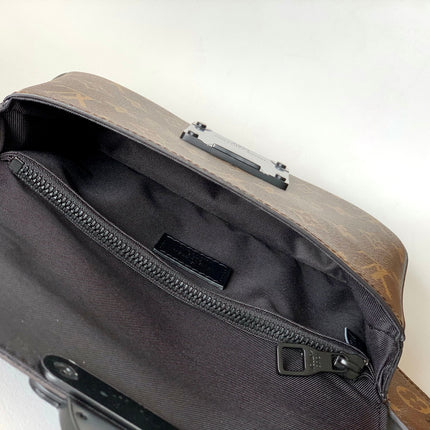 LV 25S S LOCK MESSENGER BAG 21 IN BLACK AND BROWN MONOGRAM MACASSAR CALFSKIN