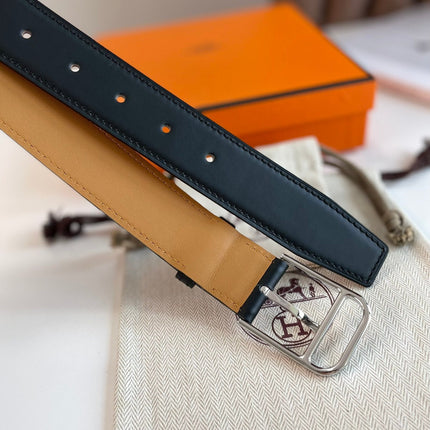 HM ROMAIN 35MM BELT BLACK LEATHER SILVER HARDWARE